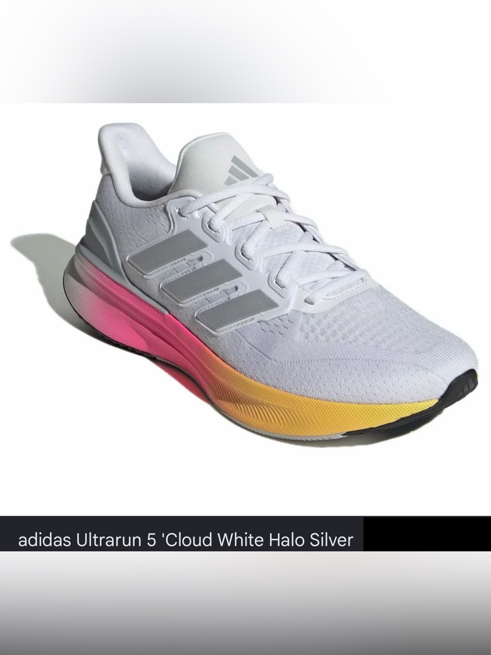 NWT Adidas Women’s Ultrarun 5 White Running Shoe White/PNK-2-YLW Gradient Size 8